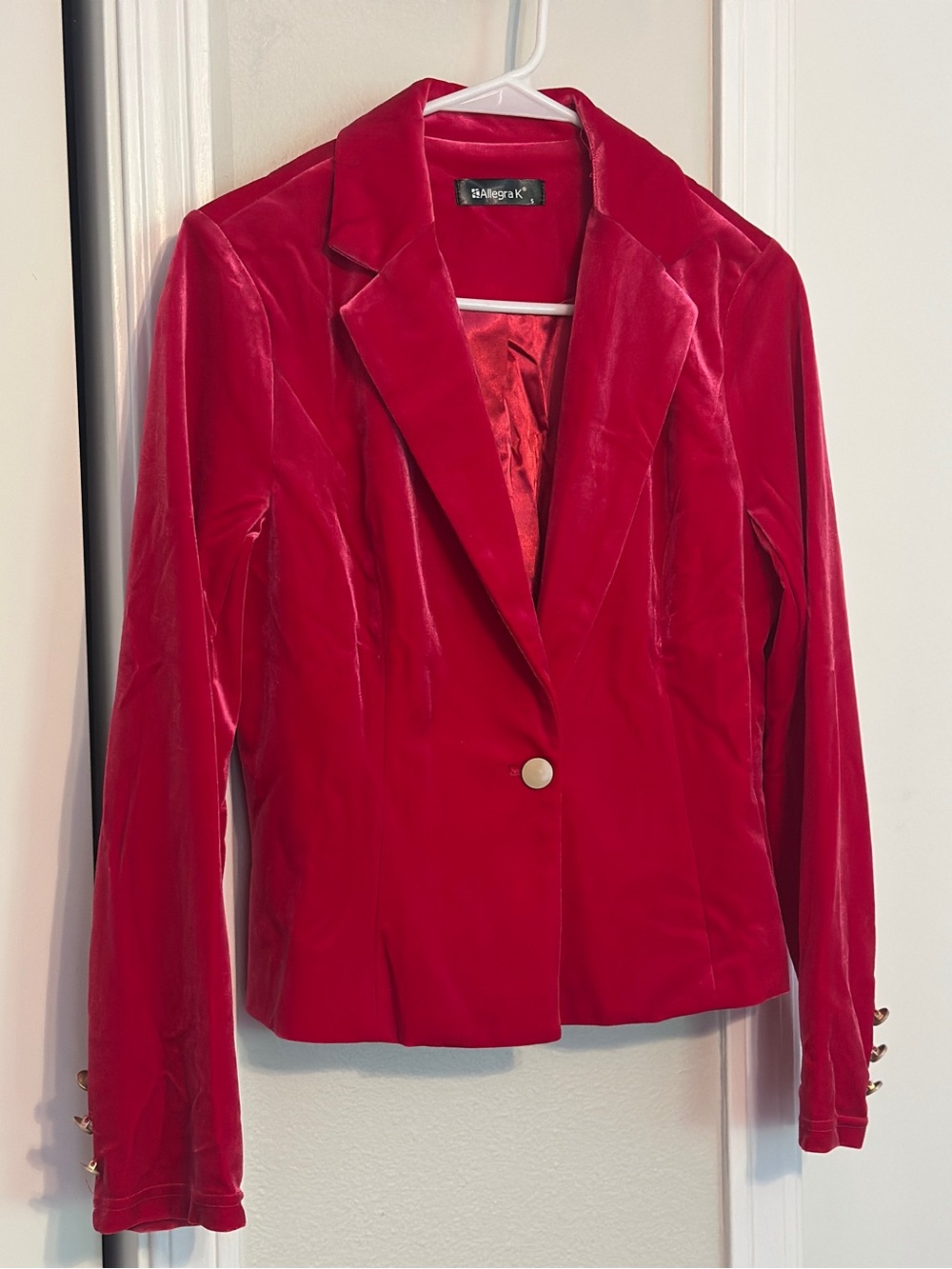 Allegra K Red Velvet Single-Button Blazer